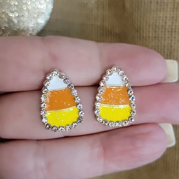 CANDY CORN SPARKLE EARRINGS - Picture 5 of 6